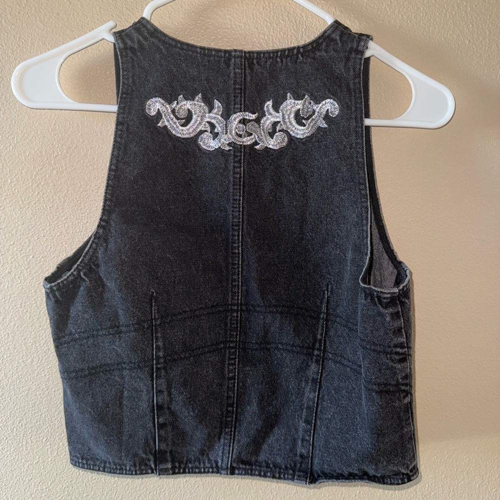 Blueb Embroidered Black Denim Vest - Picture 2 of 3